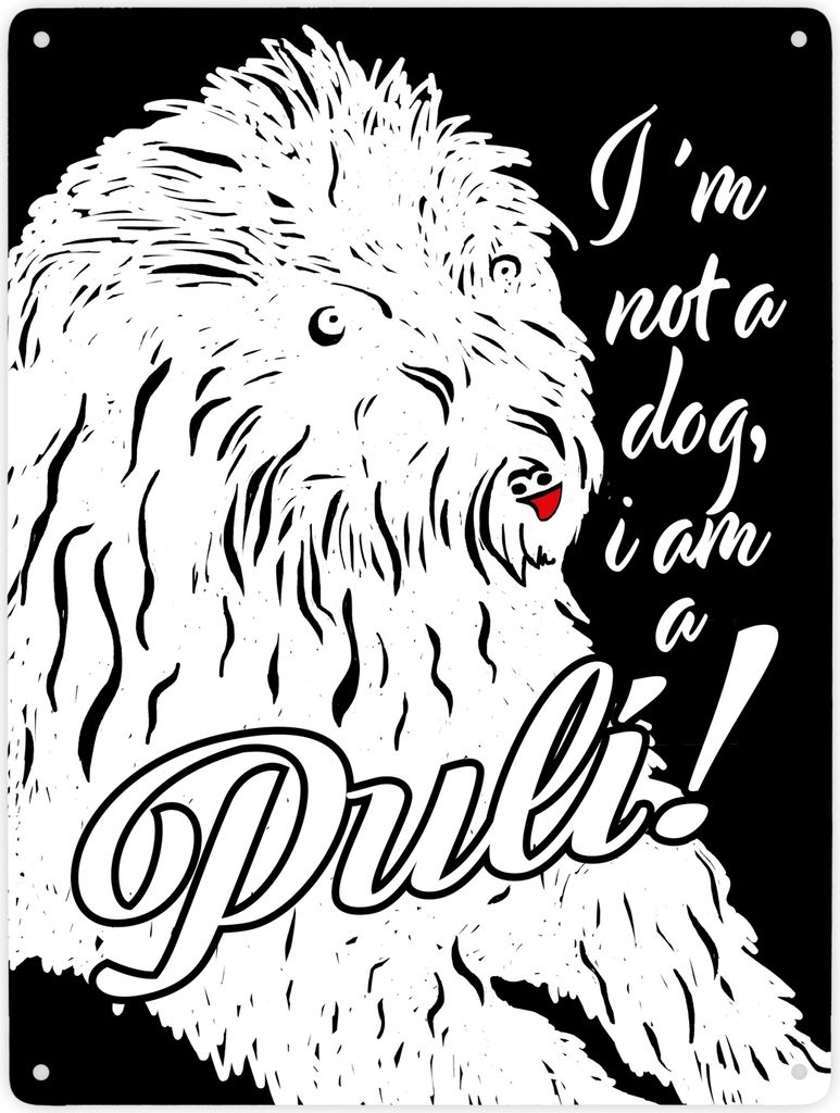 I'm not a dog I am a Puli! Metallschild XXL in 28x38 cm in weiß