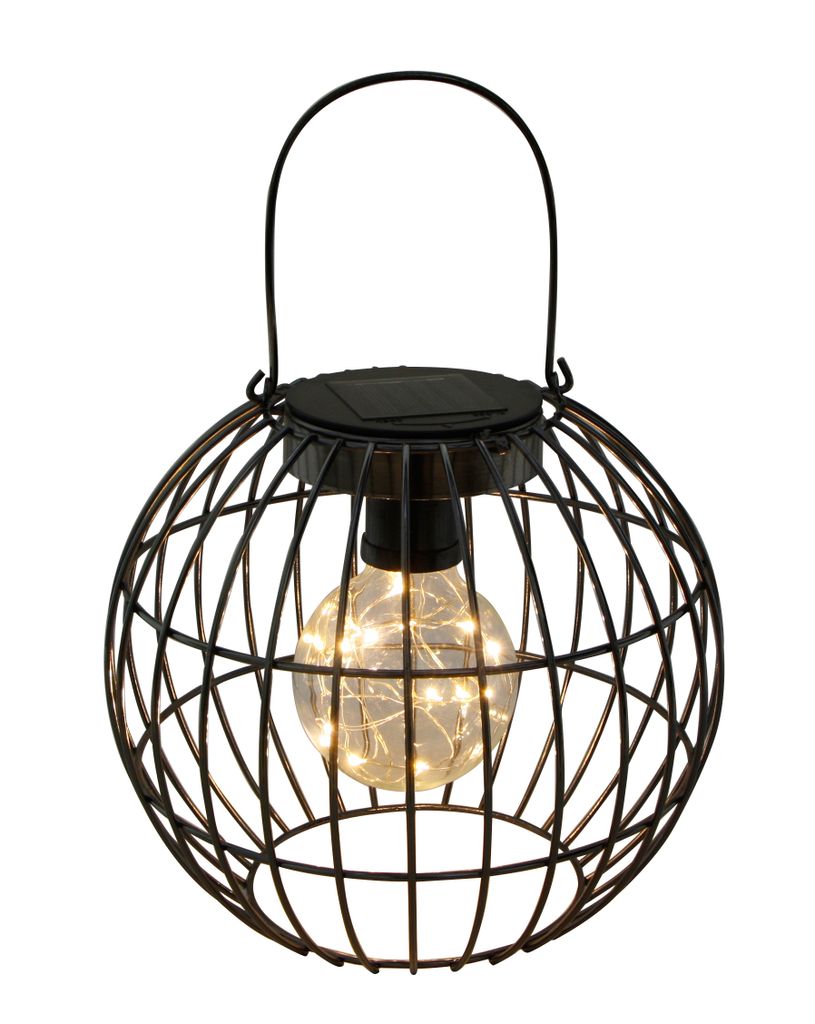 Dehner Solar-Drahtglühbirne, Lichtfarbe warmweiß, Ø 20.5 cm, Höhe 17.5 cm, Metall, schwarz