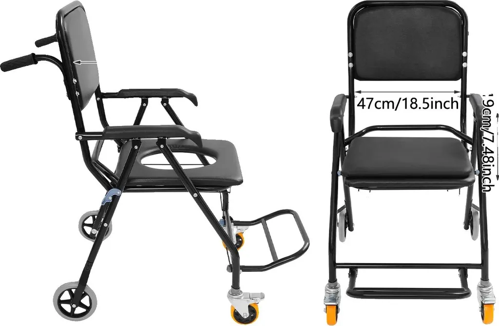 Chaise de douche percée mobile et fauteuil de transfert étanche noir