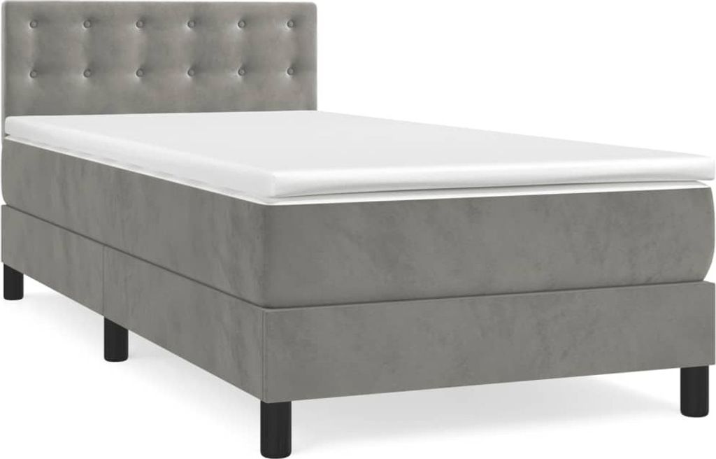 vidaXL Boxspringbett mit Matratze Hellgrau 100x200 cm Samt