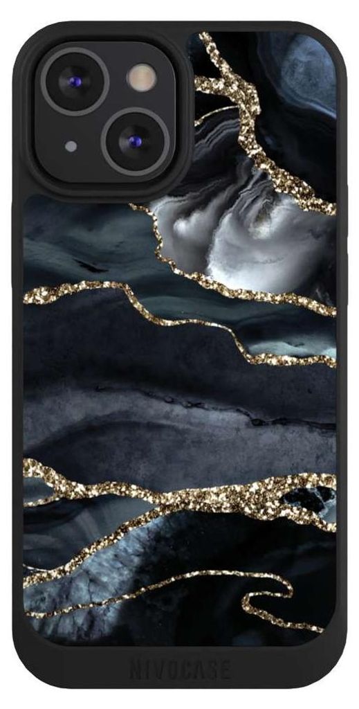 NIVOCASE Handyhülle für Apple iPhone 13 Mini Hülle NIVOpure Case Schwarz Glitzer Look Marmor Trends
