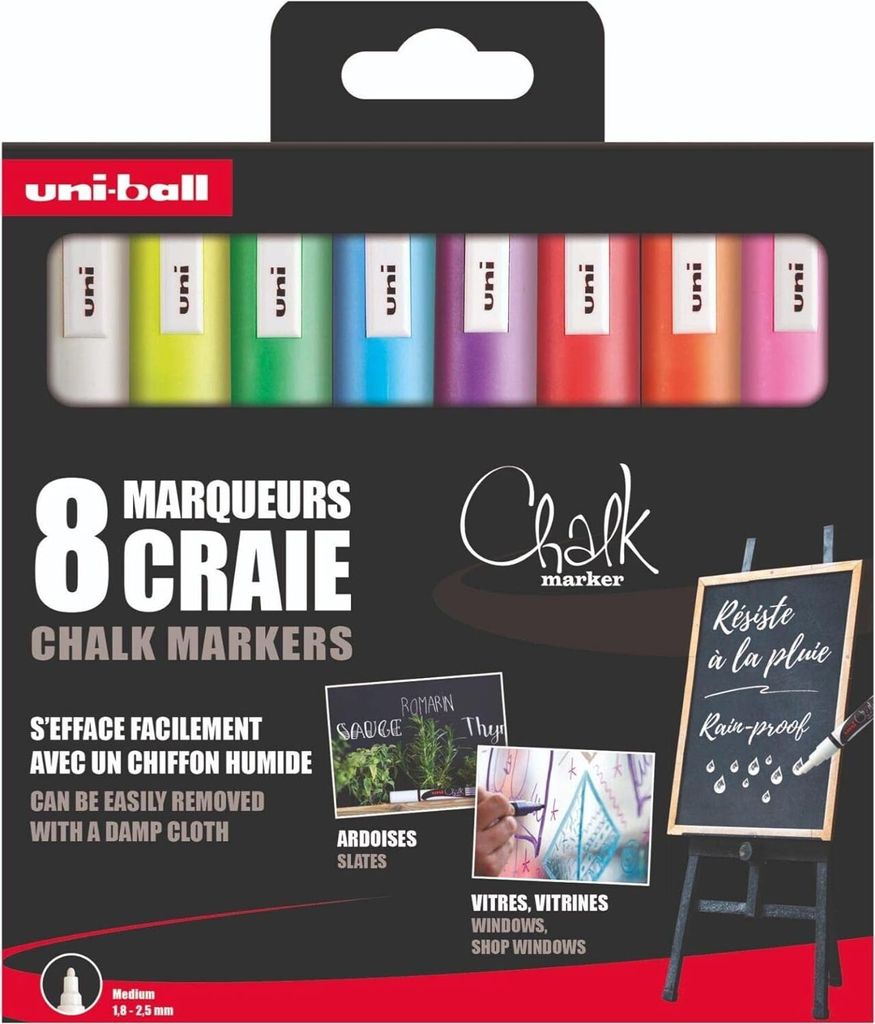 Uni-Ball - Kreidemarker, Rundspitze 1,8 2,5 mm, Karton mit Produktbild 