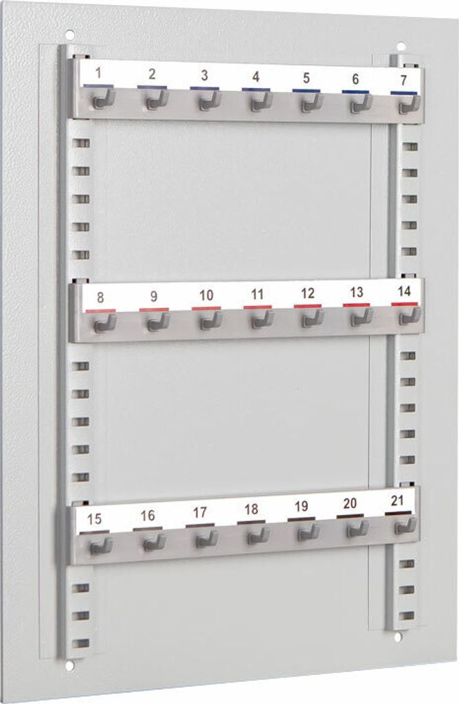 Mit dieser Schlüsseltafel verwalten Sie Schlüssel per Wandmontage oder Möbeleinbau Die höhenverstellbaren 3, 4 oder 5 Hakenleisten ermöglichen...