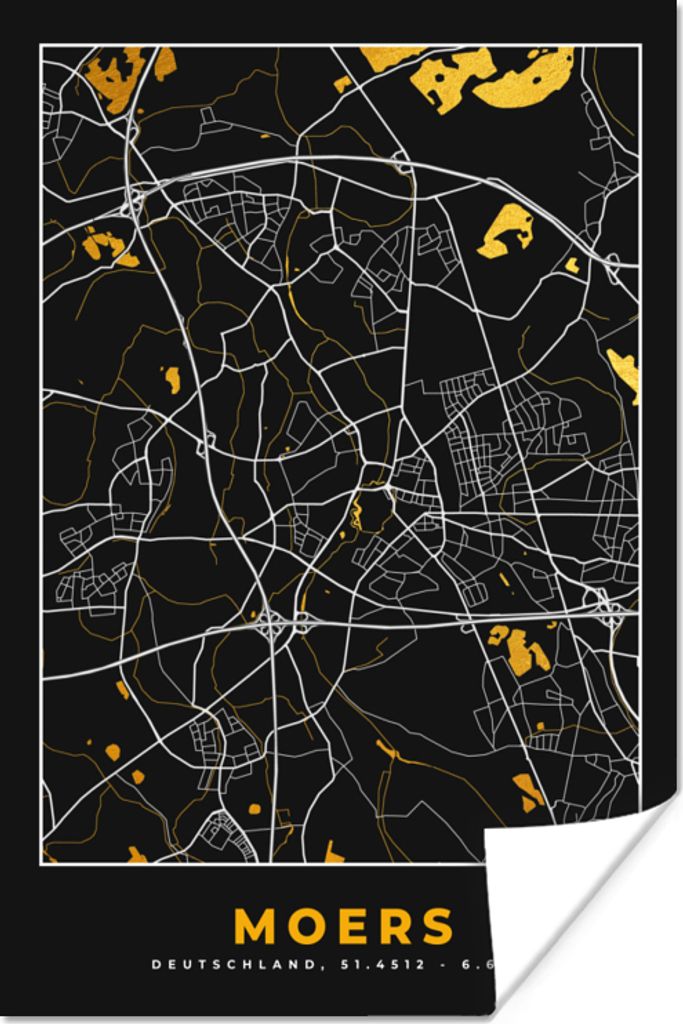 MuchoWow Poster Moers - Karte - Stadtplan - Gold - Deutschland 80x120 cm - Papierdruck