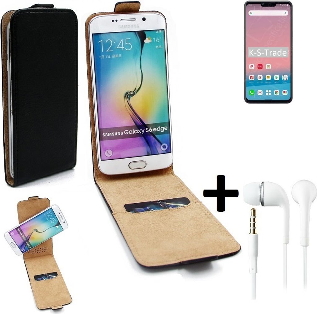 K-S-Trade Handyhülle + Kopfhörer kompatibel mit LG Electronics Style3 360° Flipstyle Schutzhülle Smartphone Tasche Case Flip cover schwarz 1x
