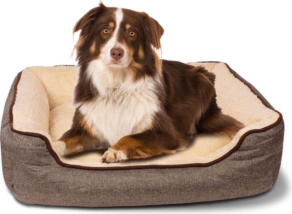 Hundebett Hundesofa Hundekorb mit Wendekissen (L) 80 x 60 cm Außenmaß, beige/braun