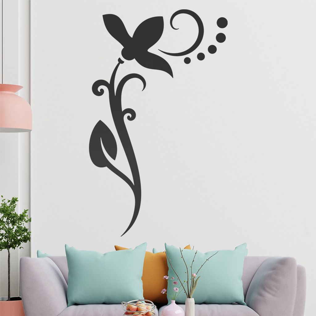 Blume - Linien Punkte Wandtattoo in 6 Größen - Wandaufkleber Wall Sticker - Dekoration, Küche, Wohnzimmer, Schlafzimmer, Badezimmer