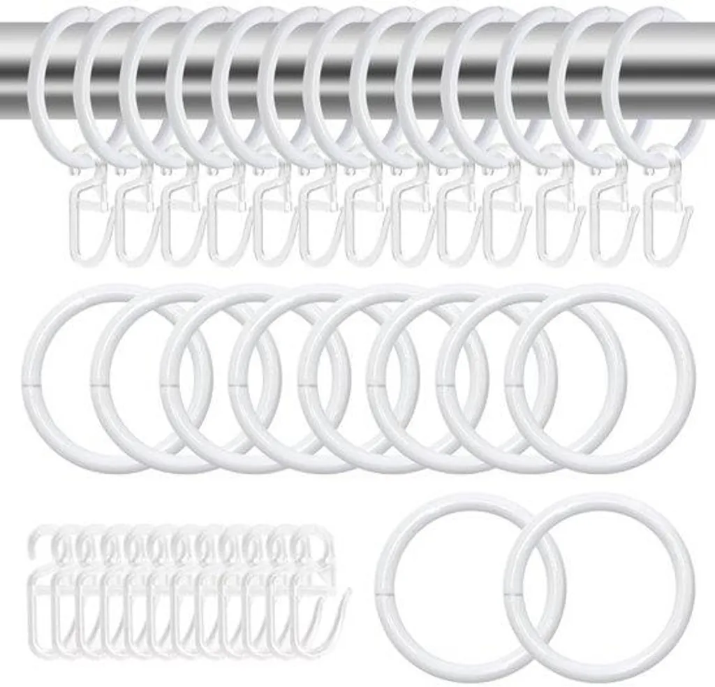 Lot de 50 Anneaux de Rideaux Métalliques avec Crochets - Haute Qualité