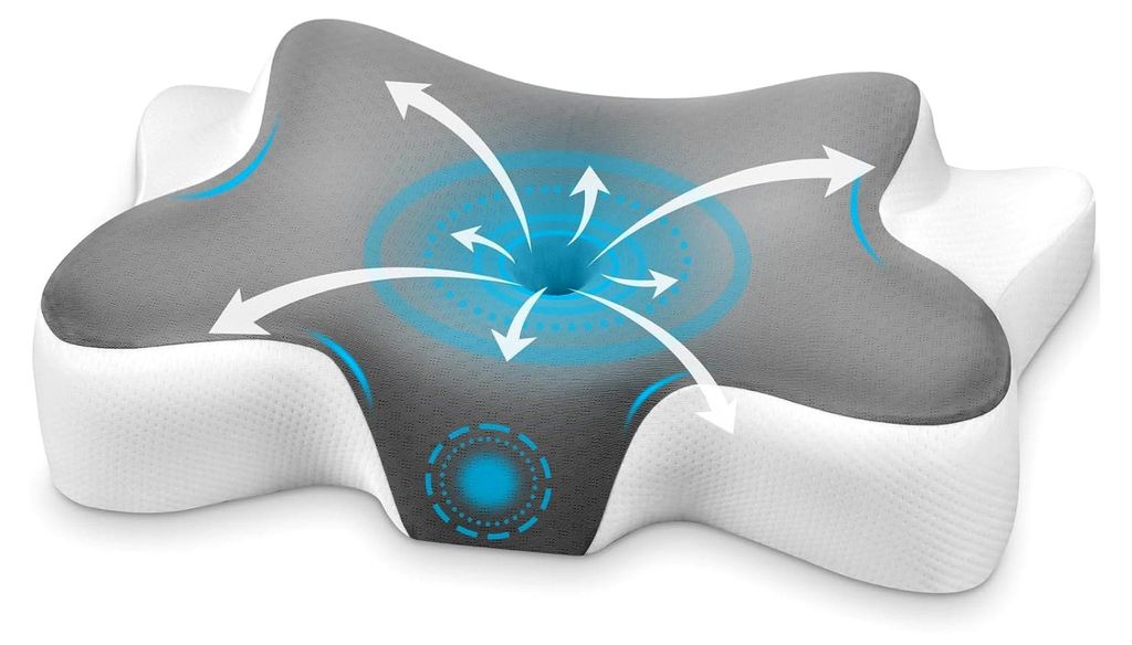 Nackenstützkissen aus Memory Foam, Ergonomisches Kissen mit 2 Höhen, Abnehmbarer Bezug, Geeignet für Seiten-, Rücken- und Bauchschläfer, 66x37...