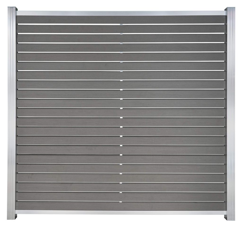 Ligna Gard Rhombus WPC Zaun Texel Holzstruktur ca. 180 x 180 cm Sichtschutz Steckzaun Steingrau Holzstruktur Aluminium Silber Ohne Pfosten