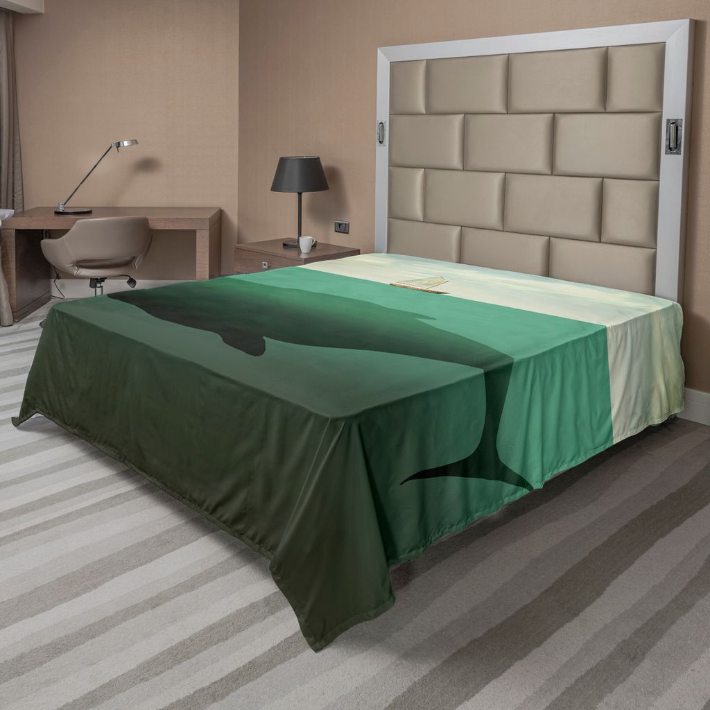 ABAKUHAUS Fantasie Bettlaken, Surrealer Riesiger Mitten In Meer Und Kleines Segelboot Auf Dem Oberflächen Druck, weiches bequemes oberes Bettlaken...