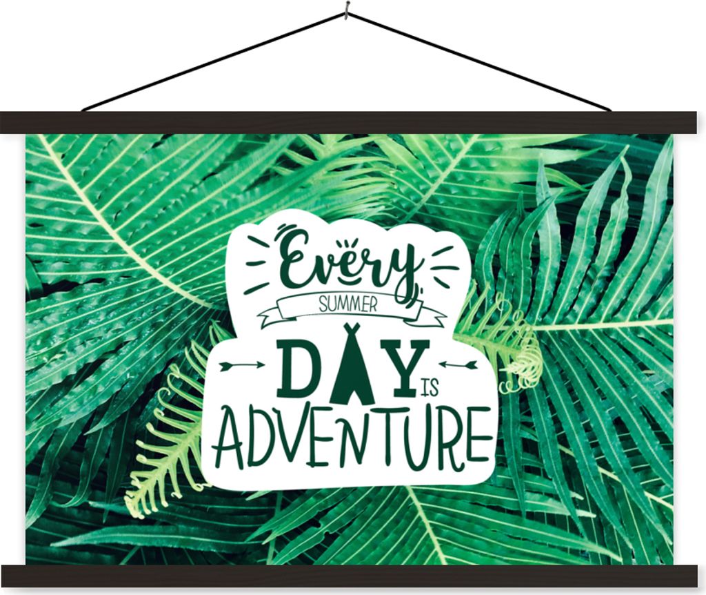 MuchoWow Textilposter Sommer - Sprichwort - Camping - Farnkraut 150x100 cm mit schwarzem Rahmen - Schlafzimmer