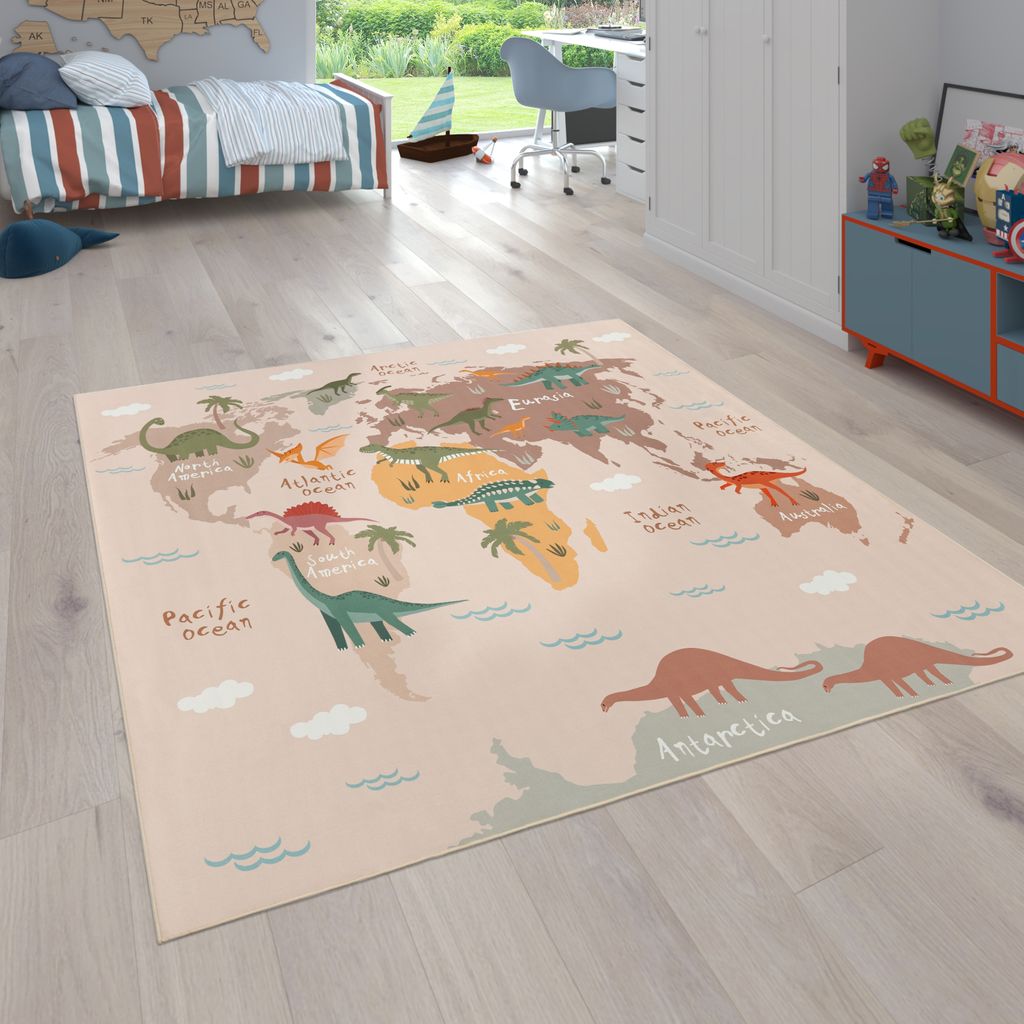 Kinder-Teppiche, Kurzflor-Teppiche für Kinderzimmer mit vers. Designs Spielteppiche Bunt Grösse 200 cm Quadrat