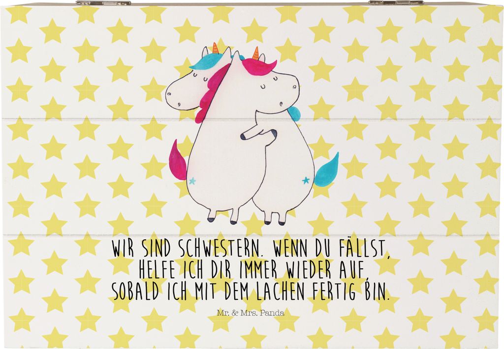 Mr. & Mrs. Panda Truhe Einhörner Umarmen 22 x 15 cm - Weiß - Geschenk, Liebe, Geschwister, Freundin, Kiste, Einhorn, Holzbox, Unicorn, holzkästc...