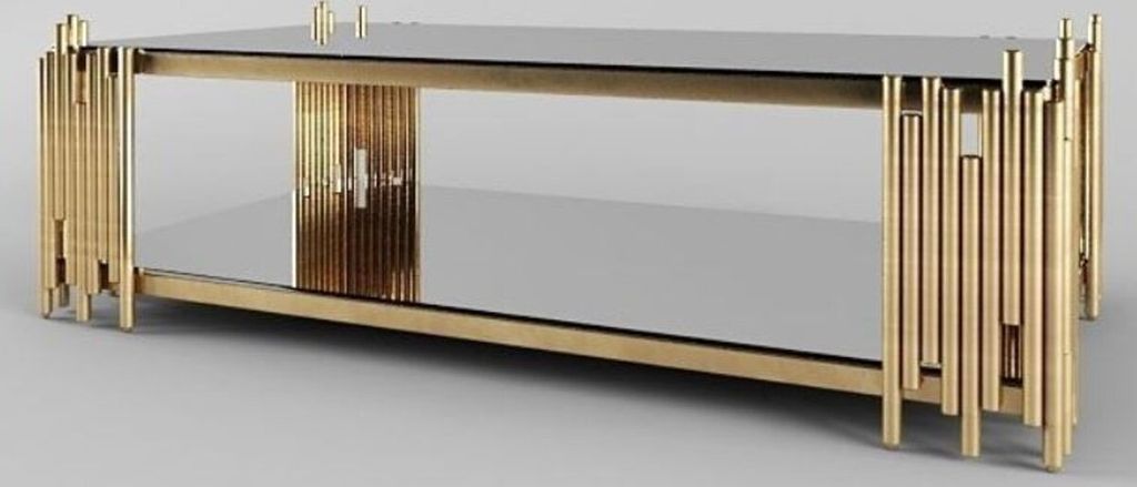 Casa Padrino Designer Couchtisch Gold 100 x 60 x H. 45 cm - Rechteckiger Wohnzimmertisch mit Glasplatten - Luxus Wohnzimmer Möbel