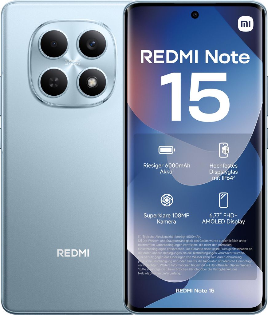 Redmi Note 15 4G 6GB + 128GB Glacier Blue Smartphone Produktbild 