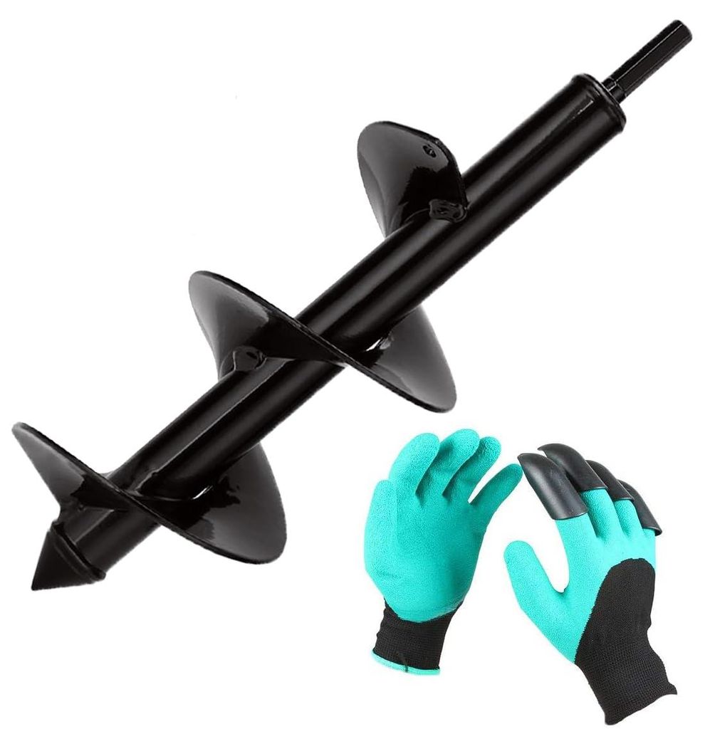 Erdbohrer für Gartenbohrmaschine, 100 mm Durchmesser + Handschuhe, Gartenbohrer für elektrische Bohrmaschinen, praktisches Pflanzwerkzeug für Bl...