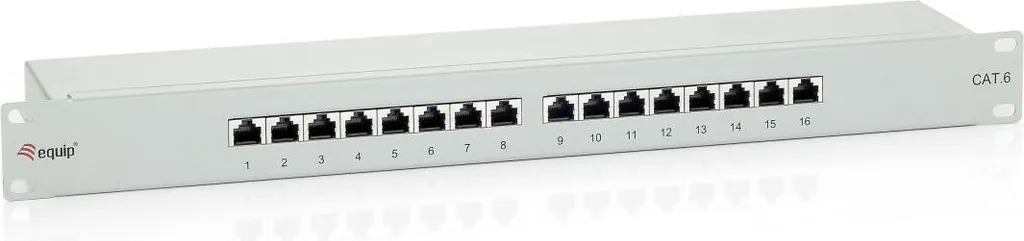 Equip 19 Patch Panel 16xRJ45 Cat6 FTP 1U 250MHz RAL7035 Panneau de Brassage