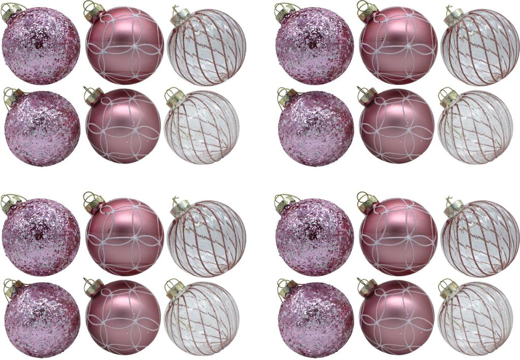 Glas Weihnachts-Kugel Mix Ø 8cm - 24 Stück pink Produktbild 