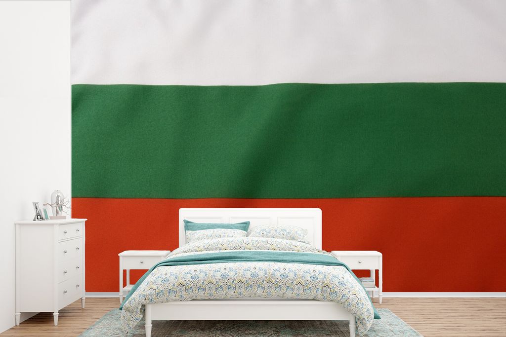 MuchoWow Fototapete für Wohnzimmer oder Schlafzimmer Wandtapete Vinyl Motivtapete Nahaufnahme der Flagge von Bulgarien - 420x280 cm - Zimmer fü...
