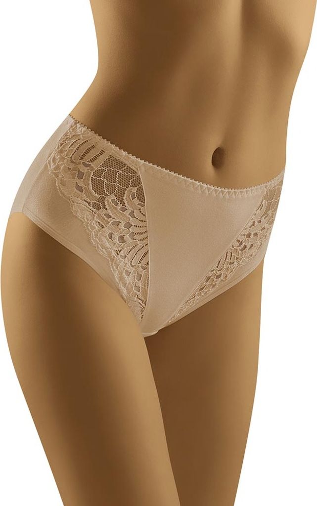 Wolbar Damen Maxi-Slip Mit Spitzeneinsatz WB51 , Beige, L