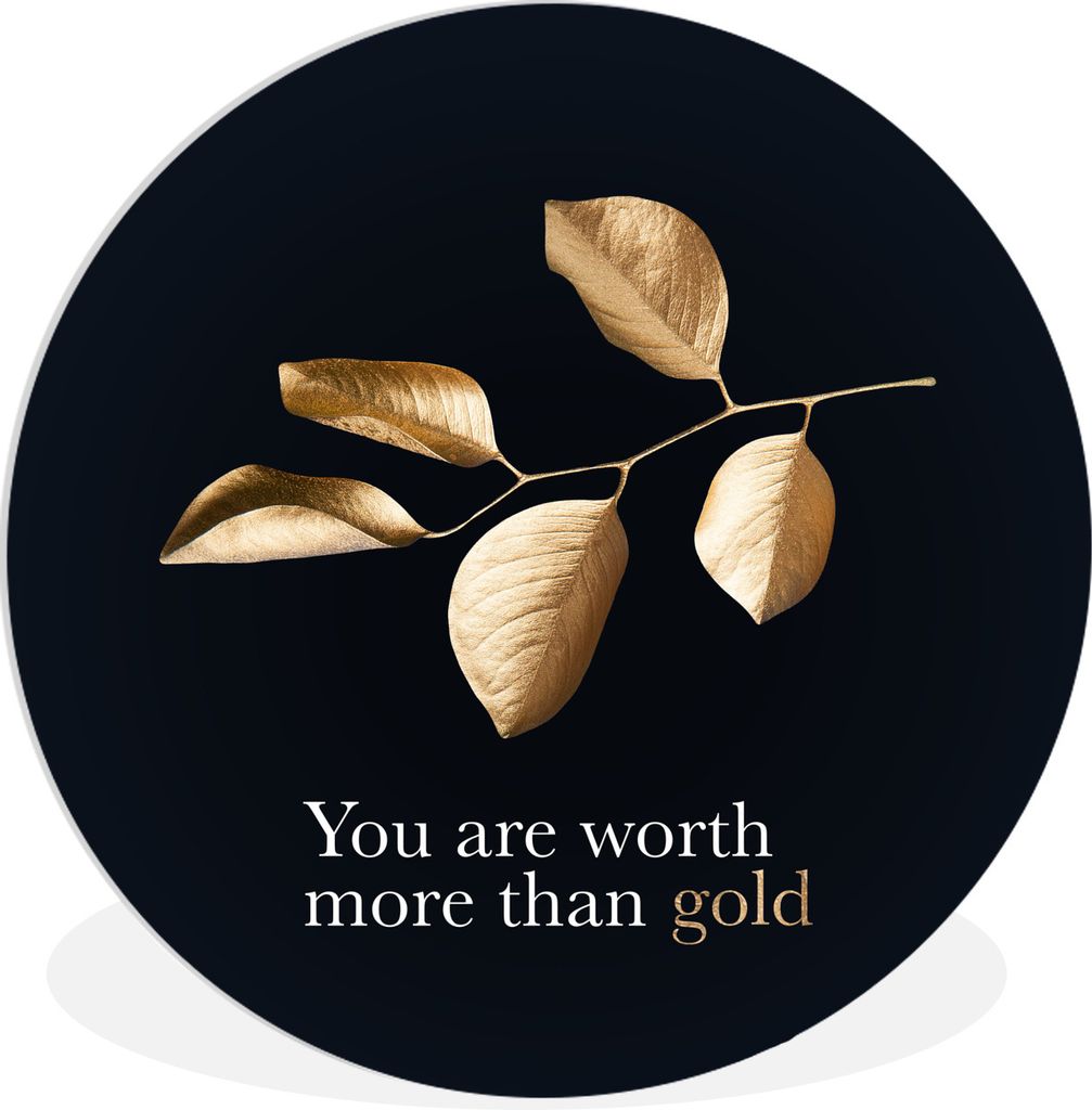 MuchoWow Rundes Wandbild - Runde Bilder Blätter - Gold - Zauberspruch Ø 60 cm Kreis Wanddekoration Kunststoff - Wandkreis - Wandschmuck - Wand ...