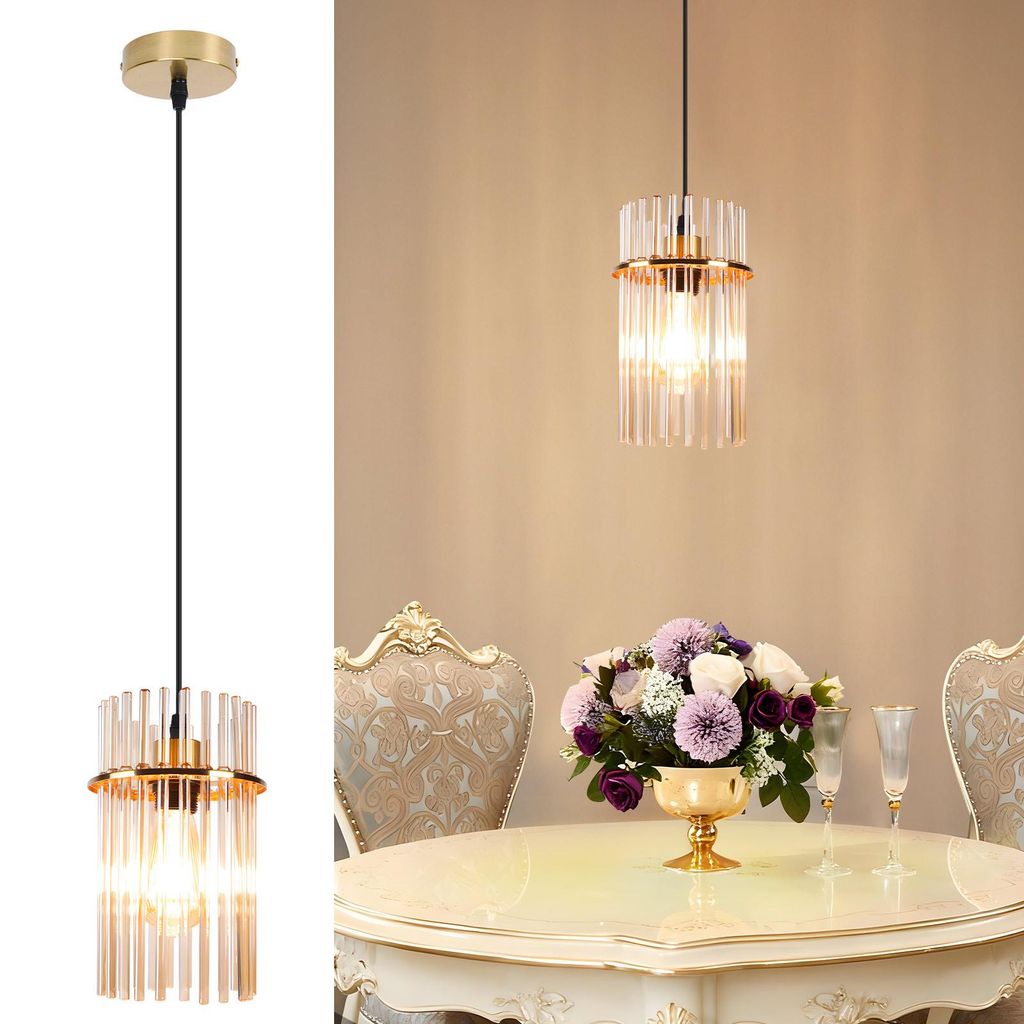 ZMH Pendelleuchte Esstisch Hängelampe 1 flammig - Hängeleuchte E27 aus Glasschirm Ø 16 cm Esszimmerlampe Gold für Esszimmer Cafe Bar Küche Sch...