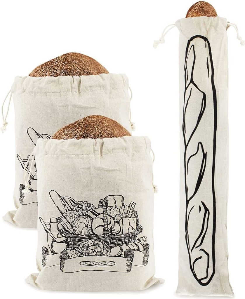 Brotbeutel Set aus Leinen | 32x35cm | 3 Stk | Inkl. Produktbild 