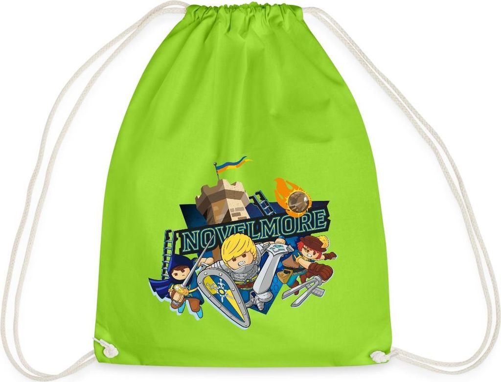 Spreadshirt PLAYMOBIL Novelmore Gwynn, Arwynn, Dario Da Vanci Turnbeutel, One size, Neongrün