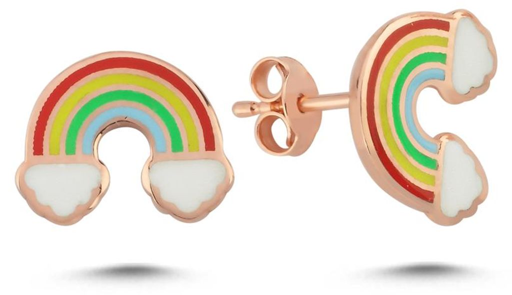Regenbogen Ohrringe Emaille 925 Silber Rose Vergoldet Minimal