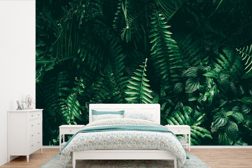 MuchoWow Fototapete für Wohnzimmer oder Schlafzimmer Wandtapete Vinyl Motivtapete Blätter - Dschungel - Natur - Tropisch - Pflanzen - 525x350 c...