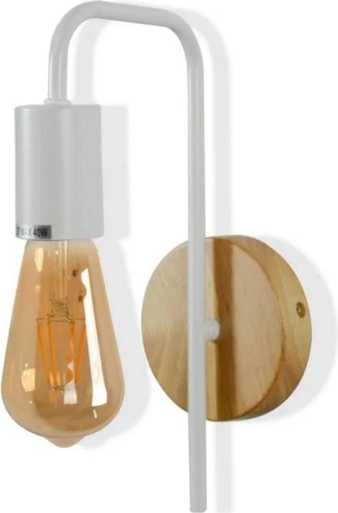Applique nordica vintage con base in alluminio bianco e legno per soggiorno, sala da pranzo e corridoio, attacco E27