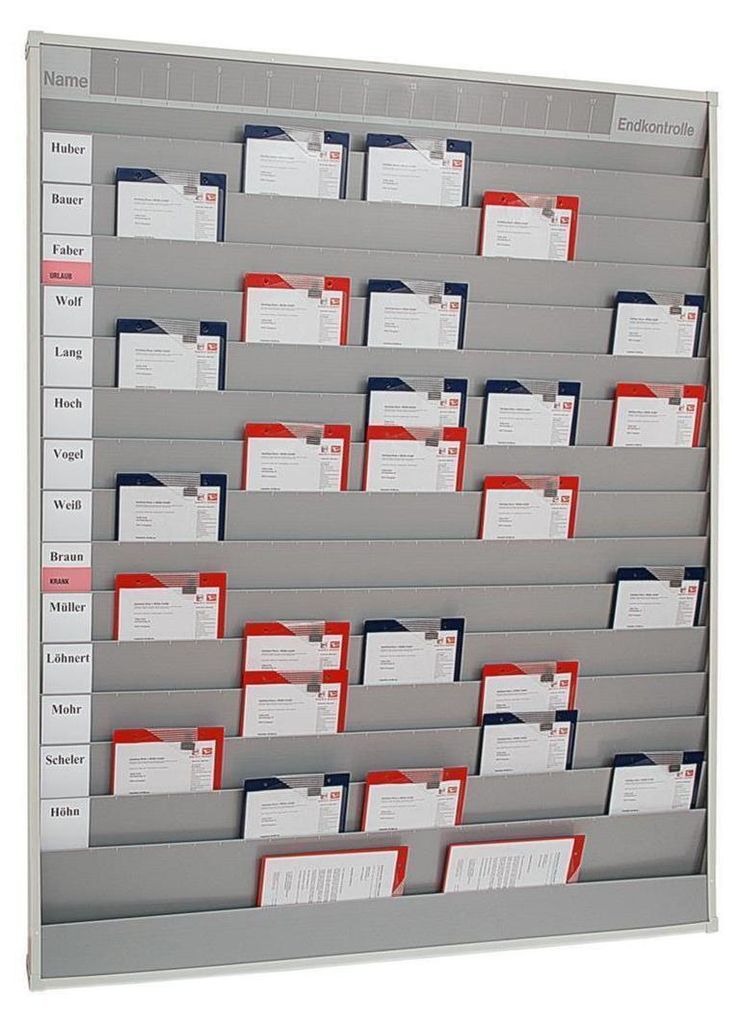 Werkstattplaner breit, mit vorgedrucktem Zeitschema, schmutzabweisend, Namensschilder links außen, Maße 1.580 x 1.757 mm, Schienen 15, Format DIN...