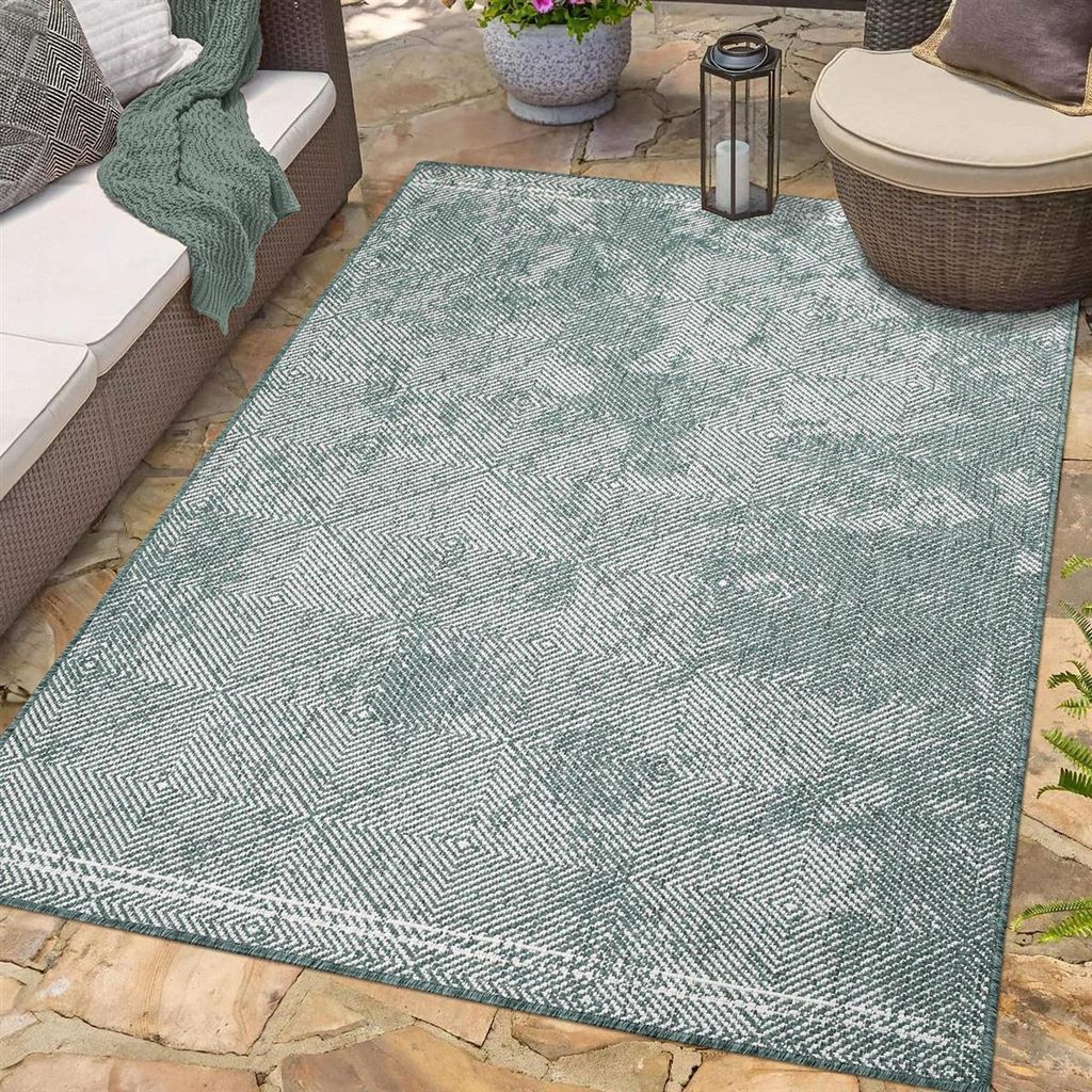 Teppich Outdoor Wetterfest - Grün - Wendeteppich - 160x230 cm - Rauten-Muster