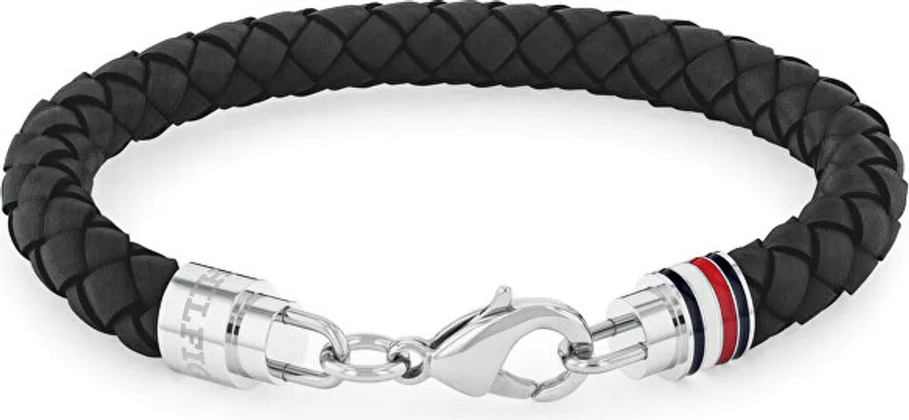 Bracciale Tommy Hilfiger Tyson 2790545 in Pelle Nera e Acciaio Uomo