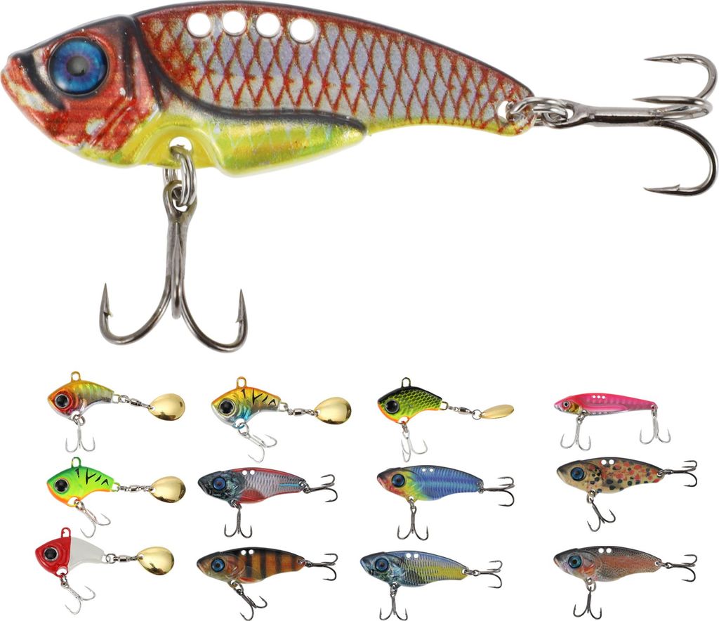 Angelköder, 10g lebensechter Swimbait, Hahnenfedern-Angelköder, Süßwasser- und Salzwasser-Blade-Bait für Barsch, Zander, Forelle, Orange Rot