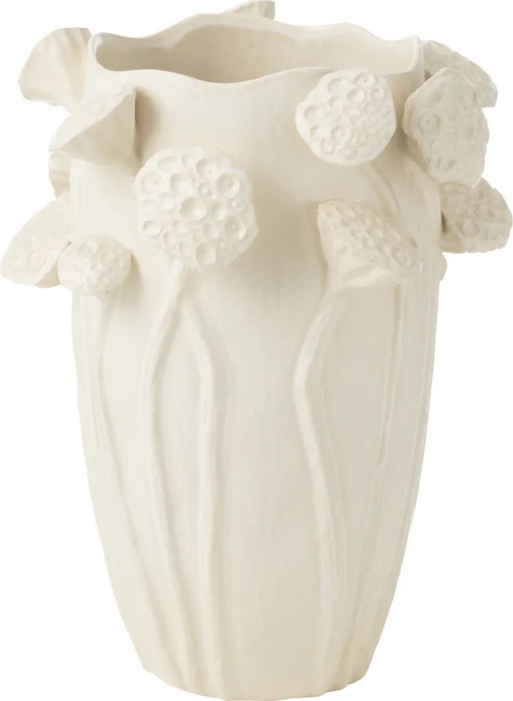 Vase en Céramique Lotus Beige J-Line Botanica pour Bouquet de Fleurs