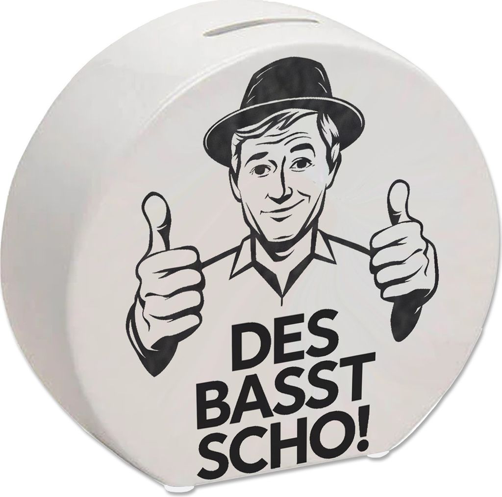 Mann mit Daumen hoch Des basst scho Spardose
