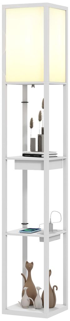 HOMCOM Stehlampe Stehleuchte mit 3 Fächern E27 Sockel USB-A Produktbild 