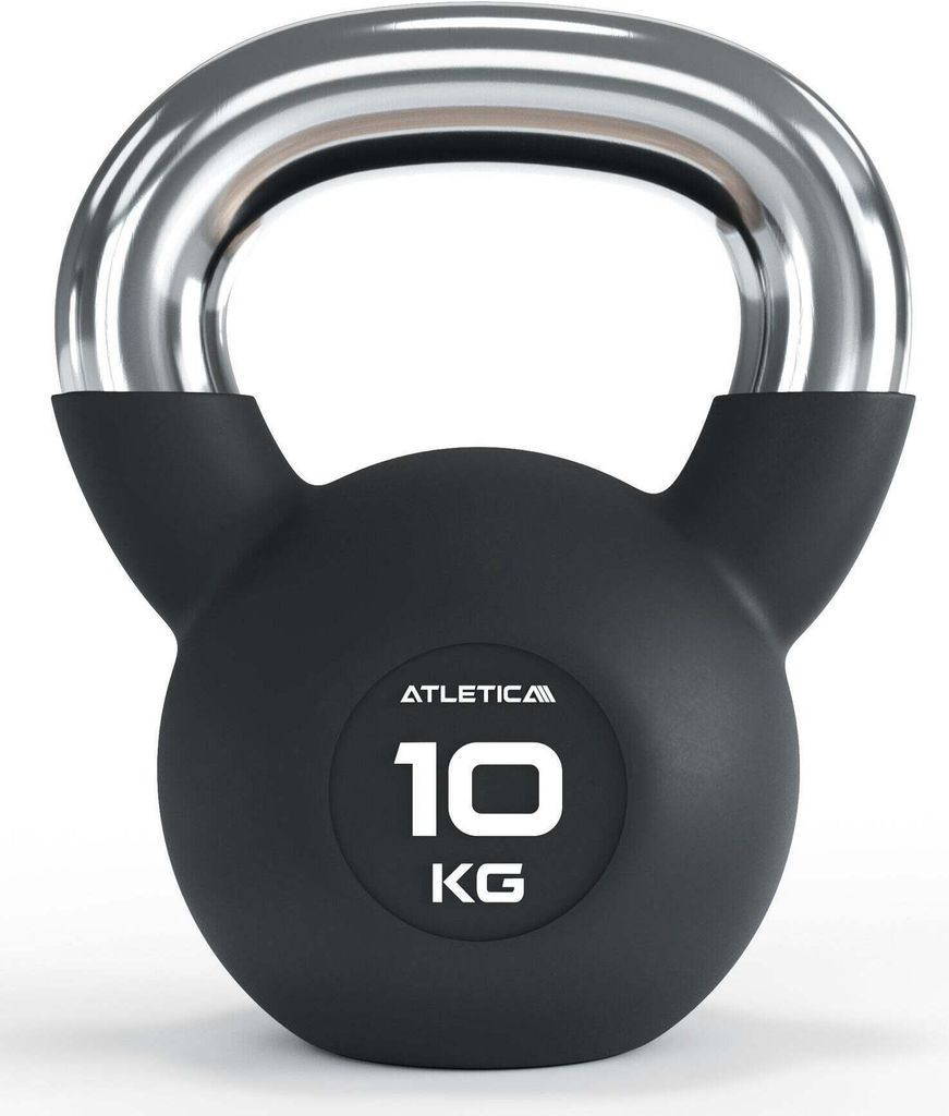 ATLETICA Kettlebells | 10kg Einzelverkauf | Gummierte Kugelhantel mit Chromgriff | Hochwertige Stahllegierung | Studioqualität