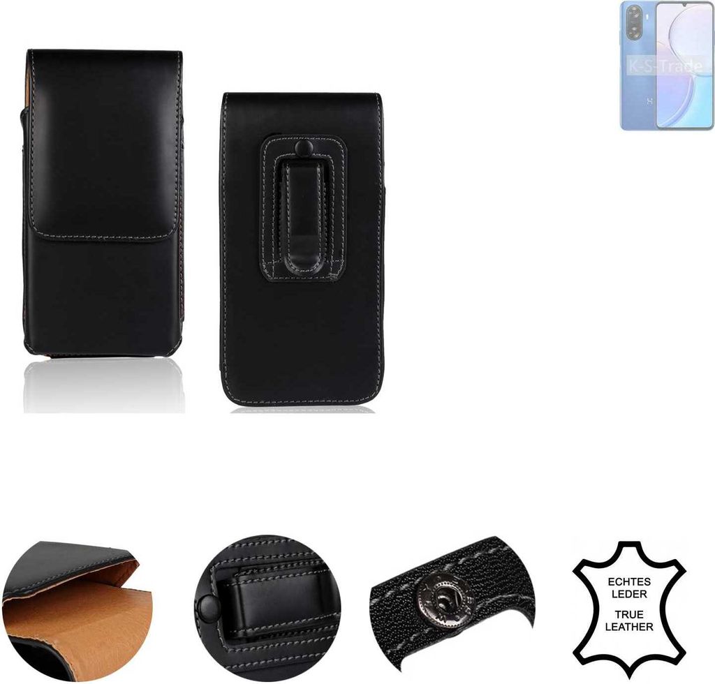 K-S-Trade Holster Gürteltasche Handy Hülle Schutzhülle kompatibel mit Wiko Hi Enjoy 60s 5G Handyhülle Leder schwarz, 1x