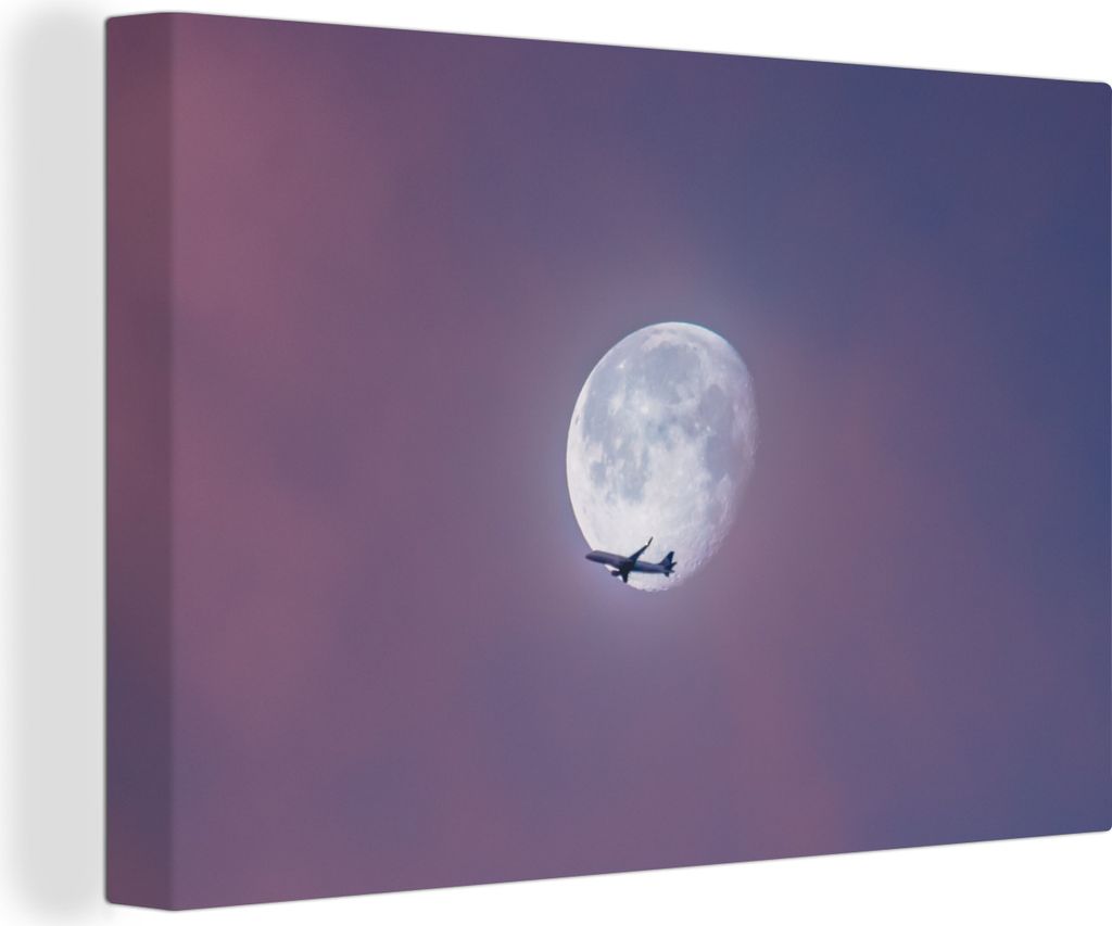 OneMillionCanvasses - Leinwandbilder - 150x100 cm, Flugzeuge - Mond - Himmel, Wandbilder Kunstdruck Wanddekoration