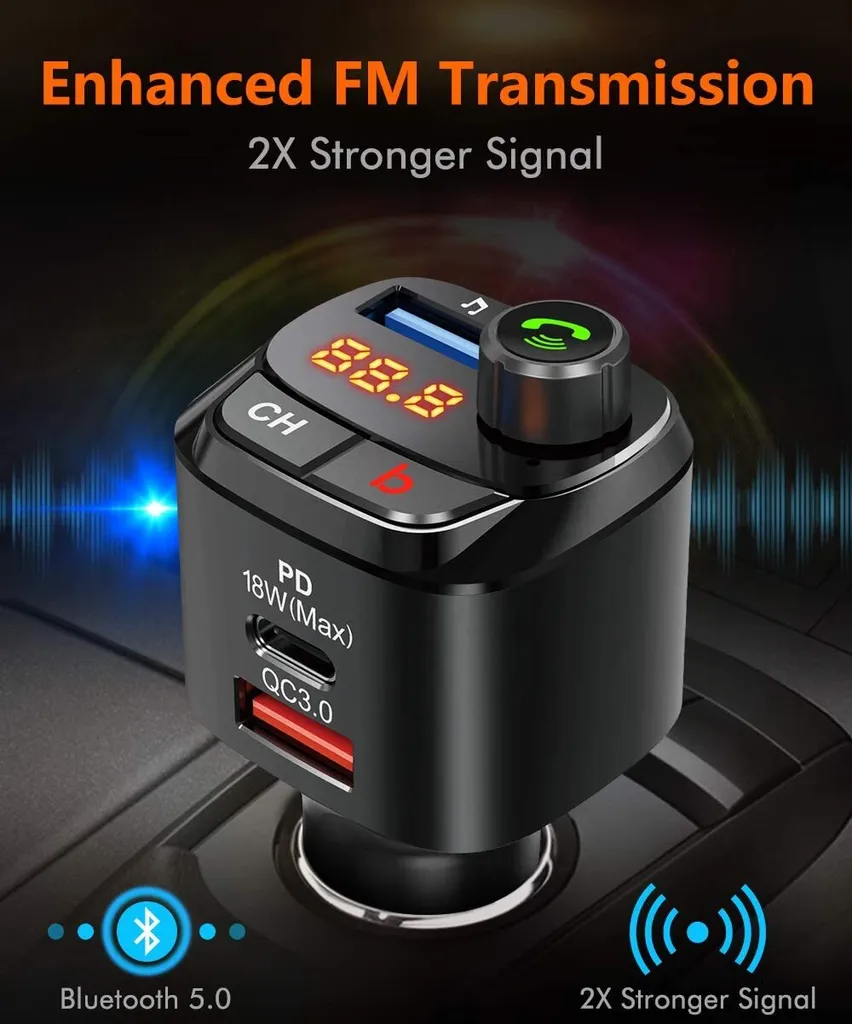Trasmettitore Auto Bluetooth Nero - Chiamate Vivavoce e MP3 Player - 3
