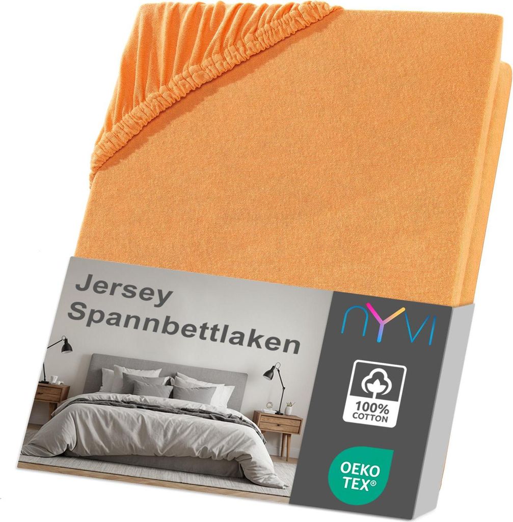 NYVI Jersey Spannbettlaken DreamScience 180x200 - 200x200 cm orange für Matratzen bis 22 cm Höhe - Weich & Anschmiegsam, Rundumgummizug, Bügelfrei