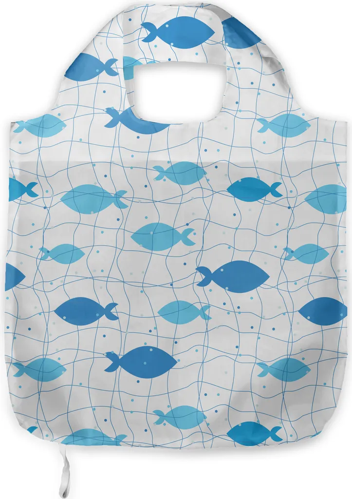 Shopper Artstica ABAKUHAUS Pesce Geometrico - Borsa Tessuto Blu