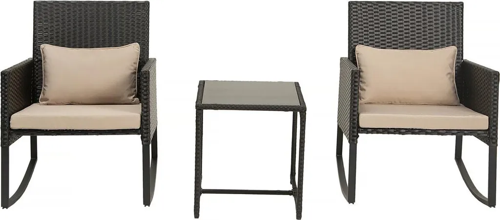 Sedia a Dondolo Garden Nera in Polyrattan per Veranda e Patio