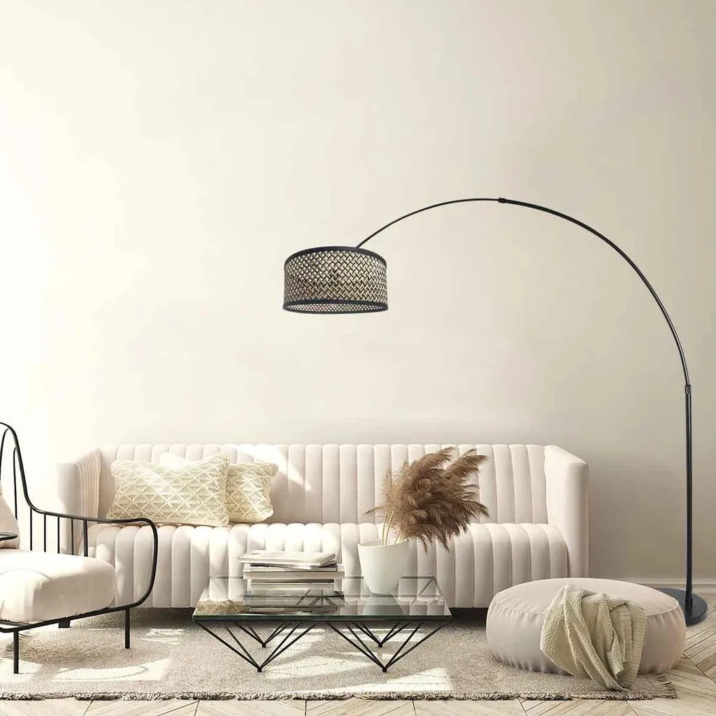Steinhauer Sparkled Light 3788ZW - Lampadaire arqué noir en bambou E27 - 3
