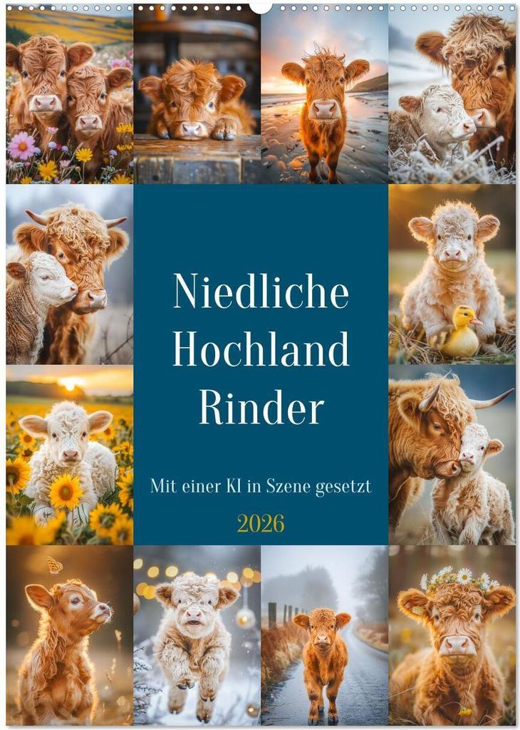 Niedliche Hochland Rinder (Wandkalender 2026 DIN A2 hoch), CALVENDO Monatskalender