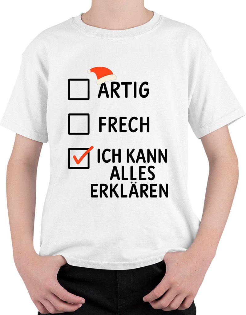 lustiges Weihnachtsgeschenk Ich kann alles erklären frech Spruch Uni Kinder T-Shirt, Weiß, 116