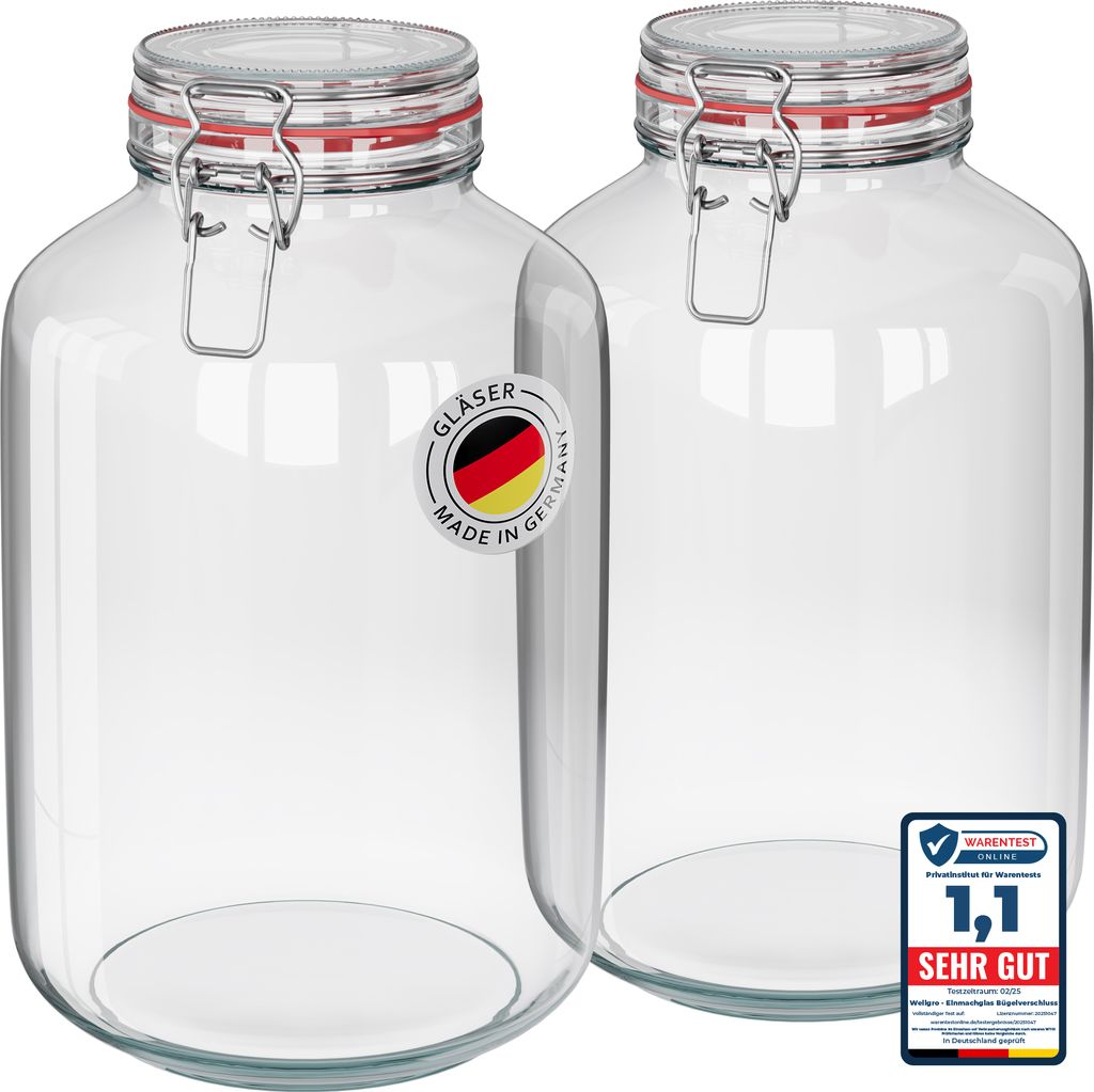 WELLGRO Einmachgläser mit Bügelverschluss rund 4880ml - Produktbild 